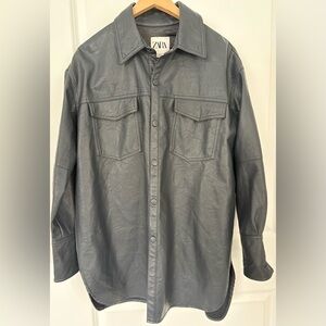 Streetwear Zara Faux Leather Shacket/Overshirt, Dark Gray